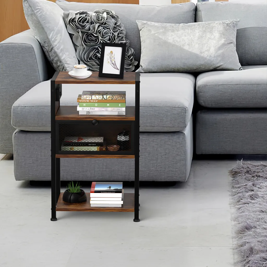 Supfine Table de Nuit avec Tiroirs et Prises USB Intégrées Brun Rustique - 7