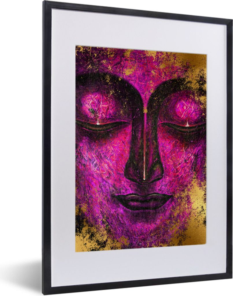 MuchoWow MuchoWow Gerahmtes Poster Buddha - Gesicht - Lila 30x40 cm - Poster mit zchwarzem Bilderrahmen - Wandposter Schlafzimmer