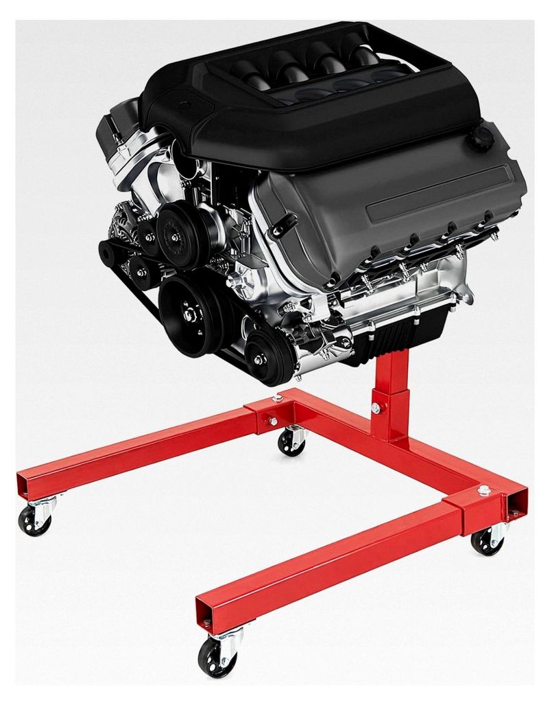 Motorständer mit 680 kg Tragfähigkeit, Motorheber mit 360° drehbarem Kopf, 4 verstellbaren Armen, 4 Rollen & rutschfestem Griff, Motorenheber f...