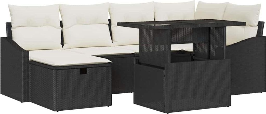 vidaXL Gartensofa-set mit Kissen 7 pcs Schwarz Poly-Rattan