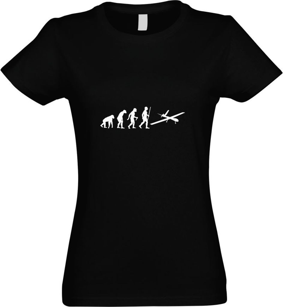 Kiwistar - T-Shirt tailliert - Damen - schwarz - Drohne Flugzeug Evolution - mit Motiv Bedruckt - Funshirt Design - Sport - Freizeit - Damen - S