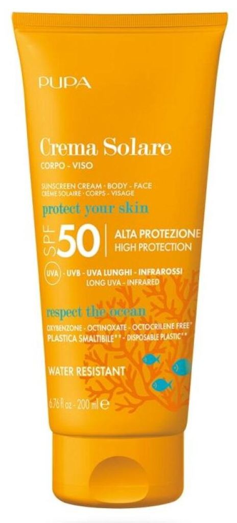 PUPA Milano Crema Solare, Sonnenschutzcreme, Gesicht & Körper, Tube, Elastizität, Schutz, Jeder Hauttyp, 200 ml