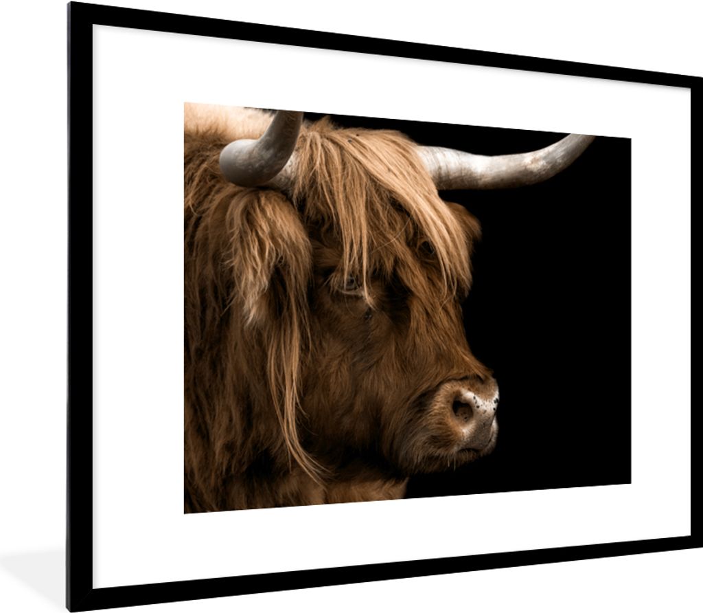 MuchoWow Gerahmtes Poster Schottischer Highlander - Tiere - Schwarz 80x60 cm - Poster mit Schwarzem Bilderrahmen Wandposter Rahmen Foto Bilder - ...