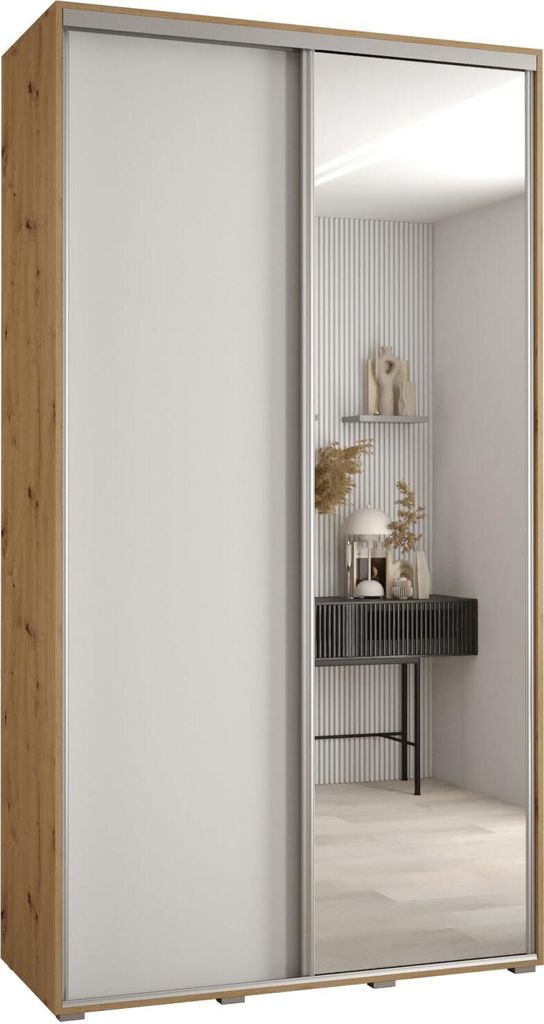 MEBLE KRYSPOL Davos 3 Schrank, zwei Türen - 235,2x140x60 cm - Artisan Weiß Silber