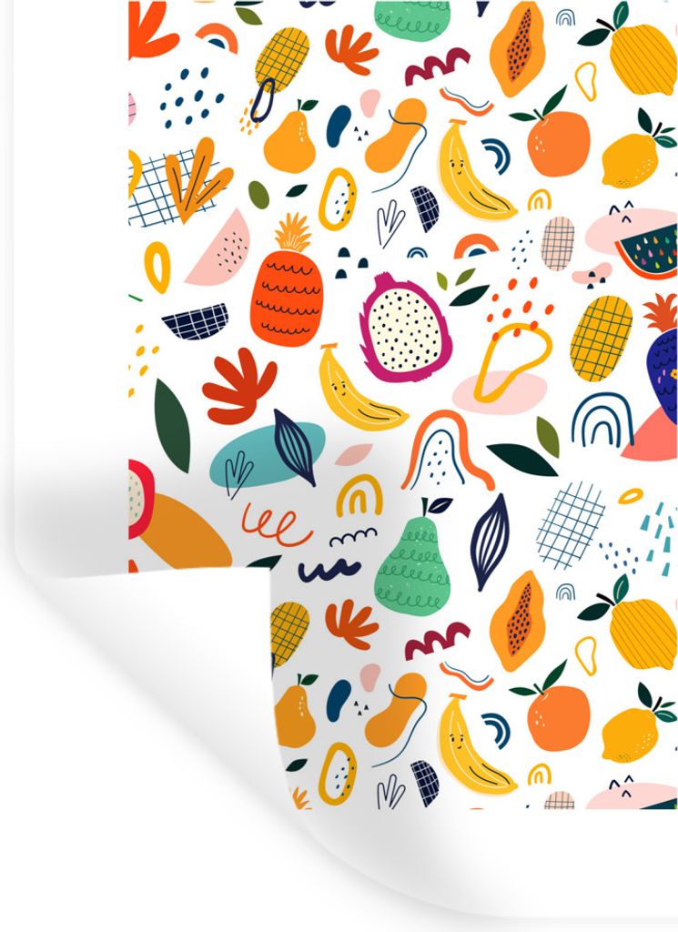 MuchoWow Wandtattoo Wandsticker Wandaufkleber Obst - Lebensmittel - Ananas - Birne 120x160 cm Selbstklebend und Repositionierbar - Wierderverwend...