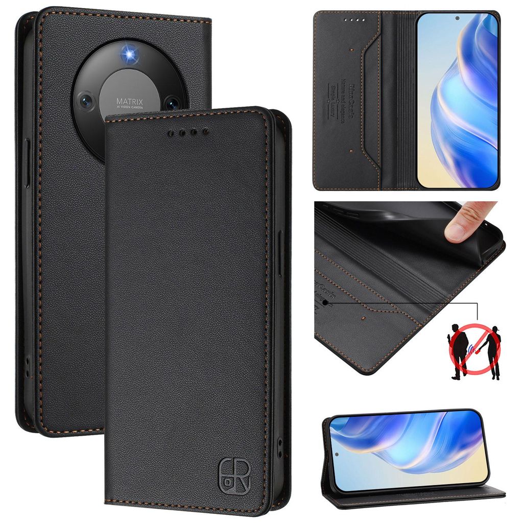 Lederhülle für Honor X9D Hülle Flip Brieftasche Kartenfächern Ständer Schutzhülle Schwarz