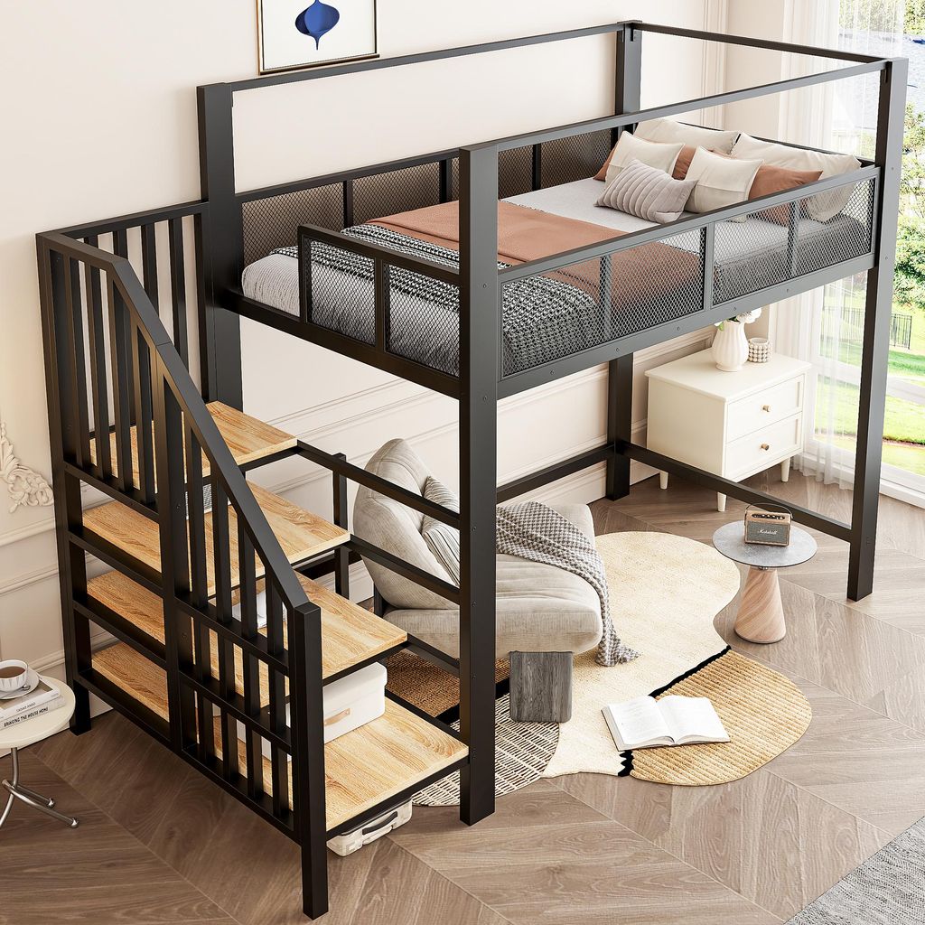 Dvoupatrová postel Flieks 90x200 cm se schodištěm a Obrázek produktu 