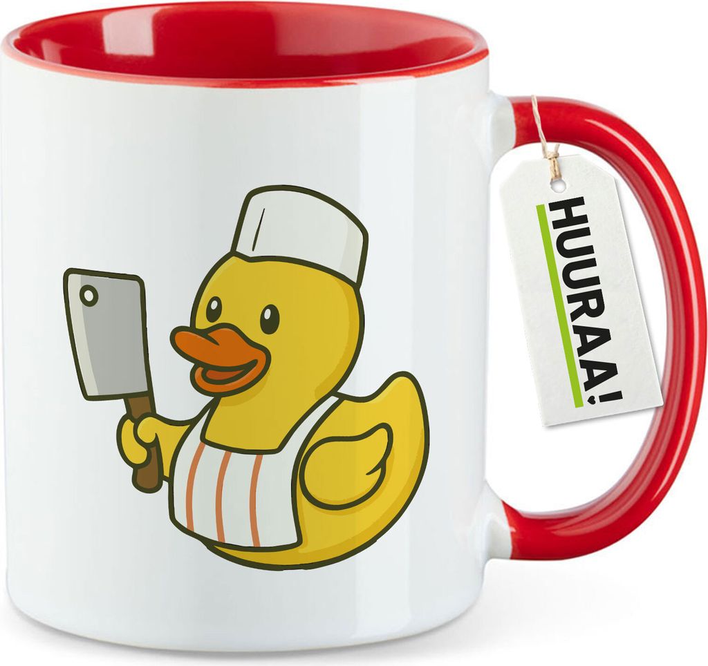 Huuraa Kaffeetasse Quietscheente Metzgerei Comic Gummiente 330ml Rot Keramik Kaffeebecher Geschenkidee