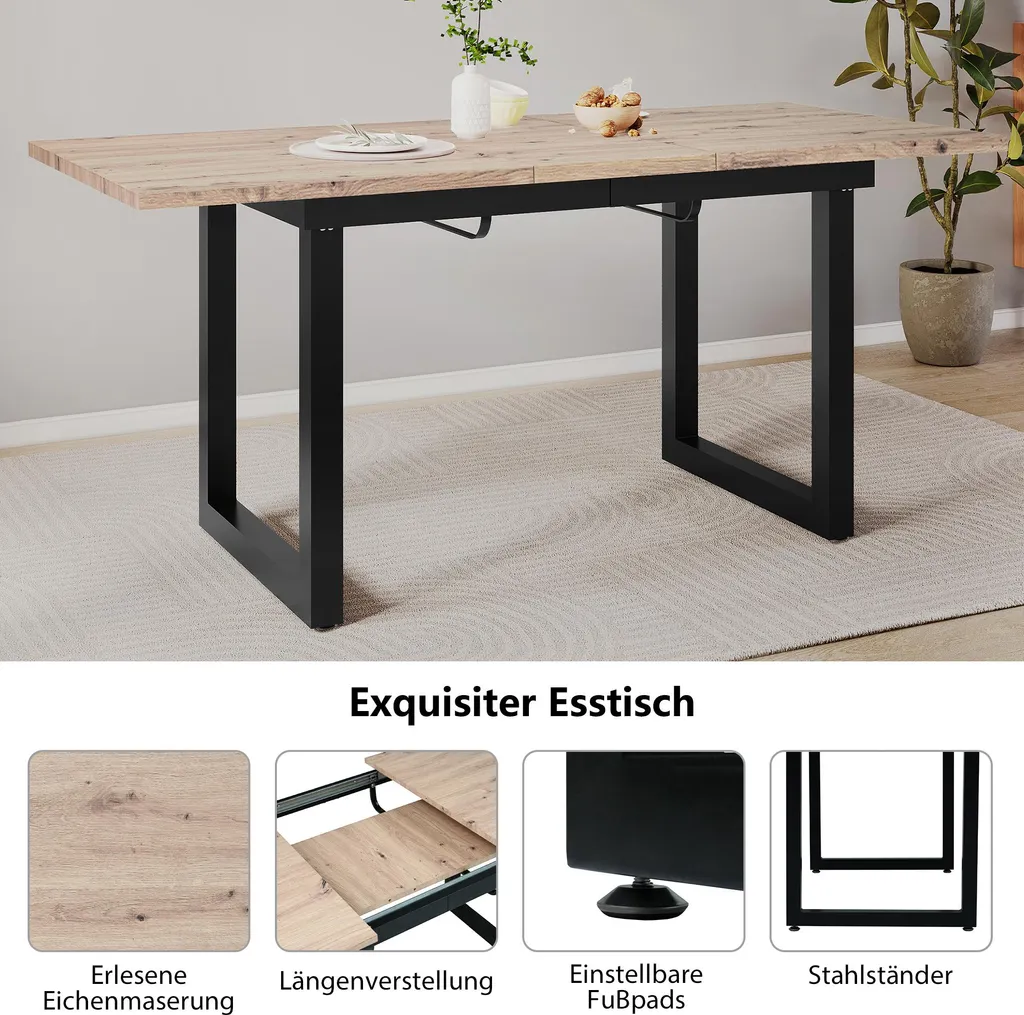 Table rectangulaire extensible 140/180cm plateau chêne noir robuste - 5