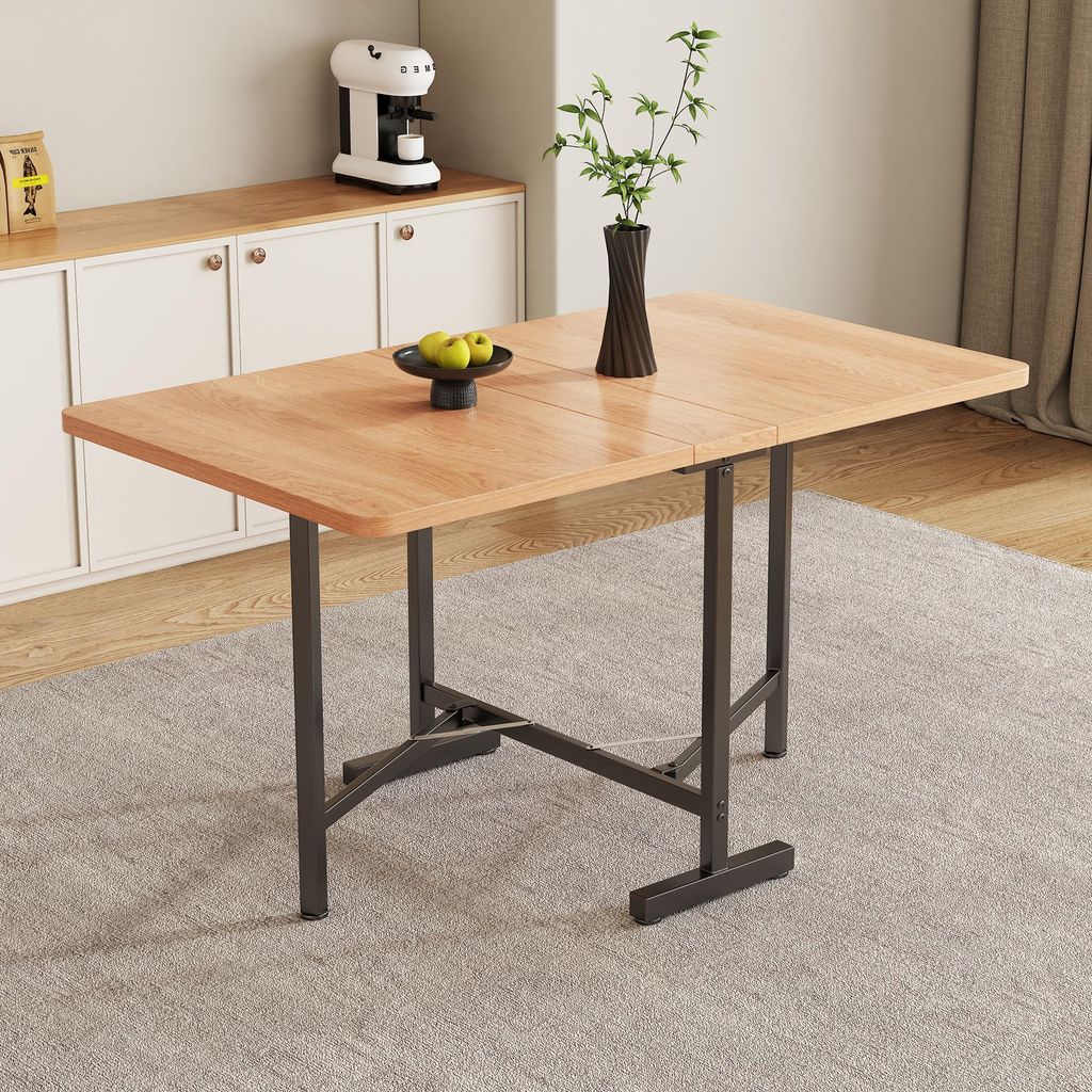 Sweiko Eleganter moderner minimalistischer Esstisch in Naturarbe – Ausziehbarer Esstisch 120 cm x 80 cm, faltbar und gelagert Tisch, moderner min...