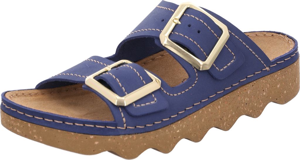 Rohde Damen Pantolette Nubukleder mit edlen Schnallen und Plateau Foggia-D 6227, Größe:39 EU, Farbe:Blau