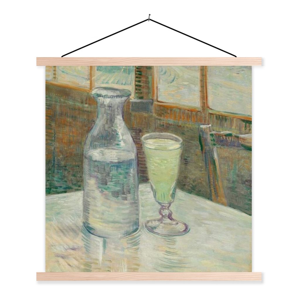 MuchoWow Textilposter Couchtisch mit Absinth - Vincent van Gogh 60x60 cm mit holzfarbenen Rahmen - Wanddekoration