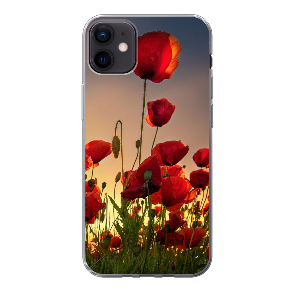MuchoWow Handyhülle Schutzhülle Hülle für iPhone 12 mini Bunter Himmel über einem Mohnblumenfeld in Dänemark Silikon Softcase Handy Hülle ...