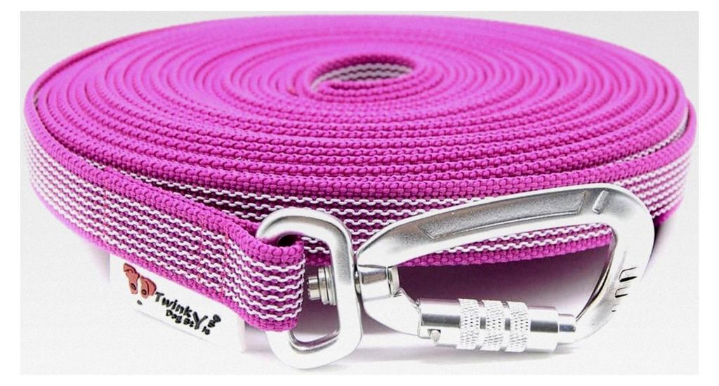 Dog Style Schleppleine gummiert mit Sicherheitskarabiner 20 mm breit für Hunde bis 50 kg - mit Handschlaufe 40 Meter Pink, hergestellt in Deutschland