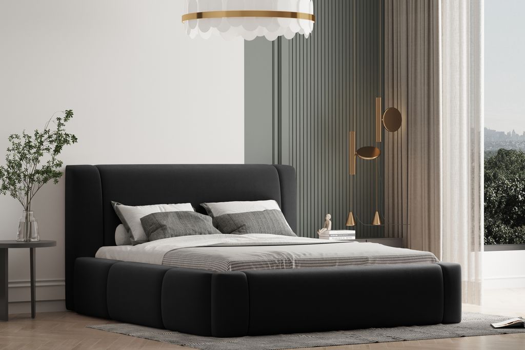 Polsterbett OLLI 120x200 mit Matratze, Bettkasten und Lattenrost. Farbe: Schwarz.