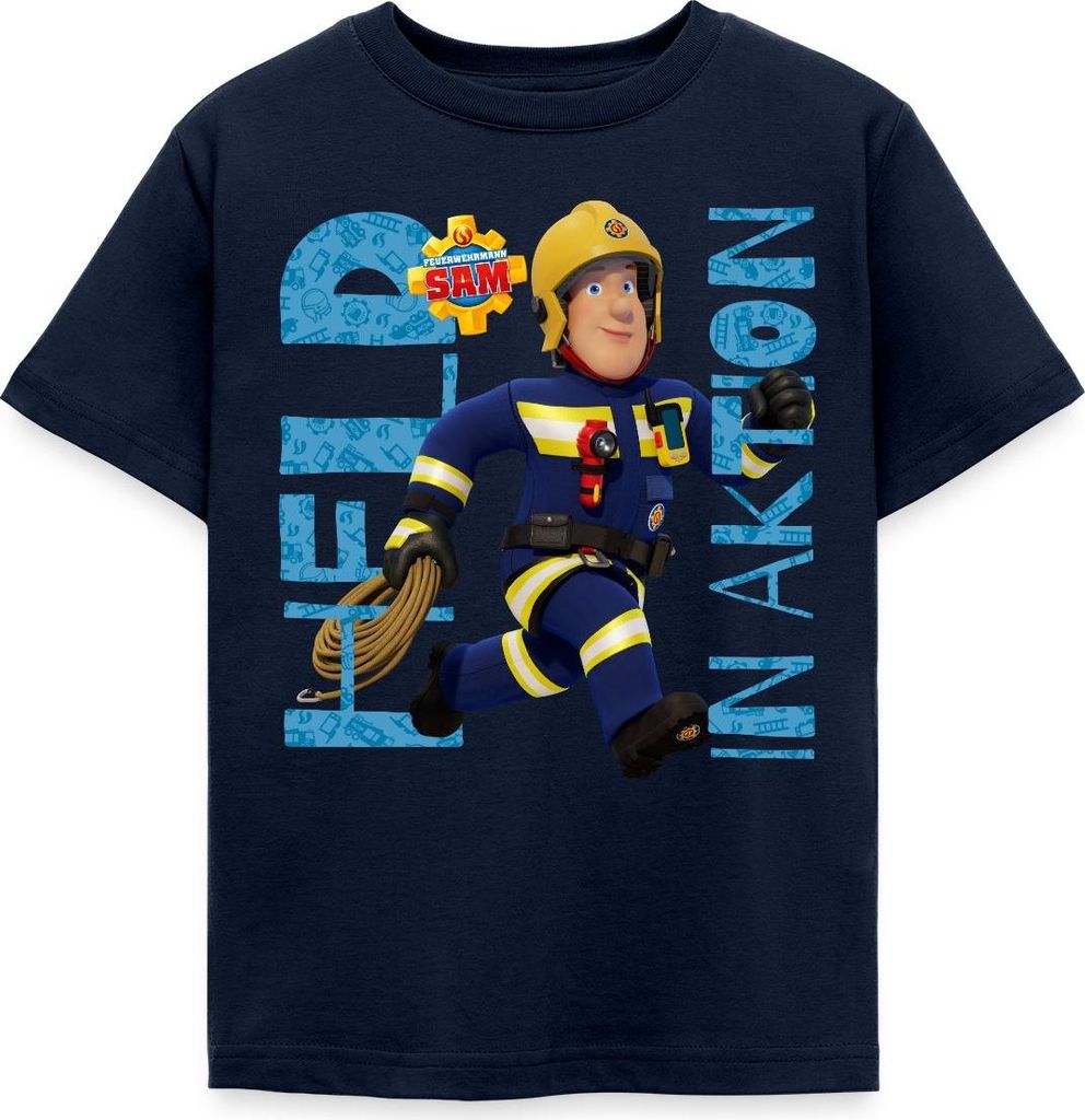 Spreadshirt Feuerwehrmann Sam Held In Aktion Cooles Design Kinder T-Shirt, 98/104 (3-4 Jahre), Navy