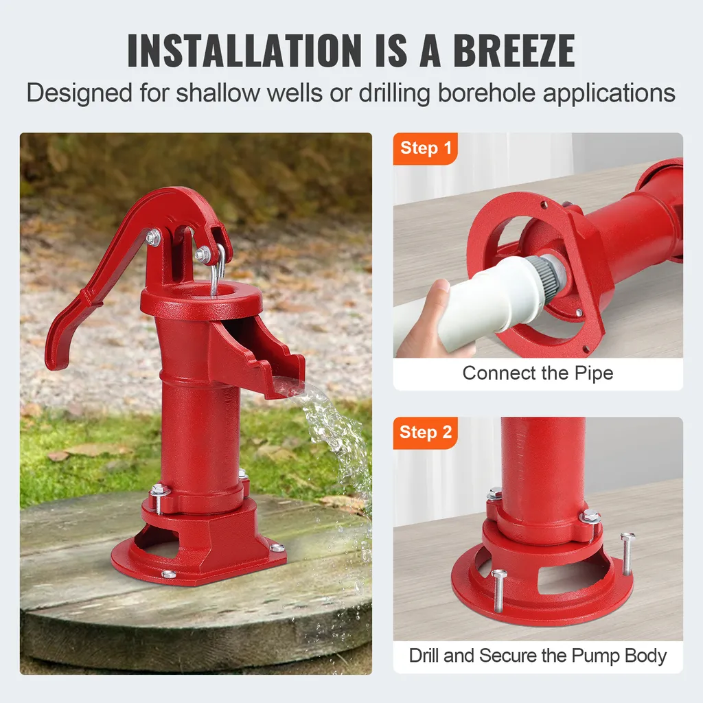 Pompe Manuelle en Fonte Rouge - Solution Anti-Panne pour Puits et Cour