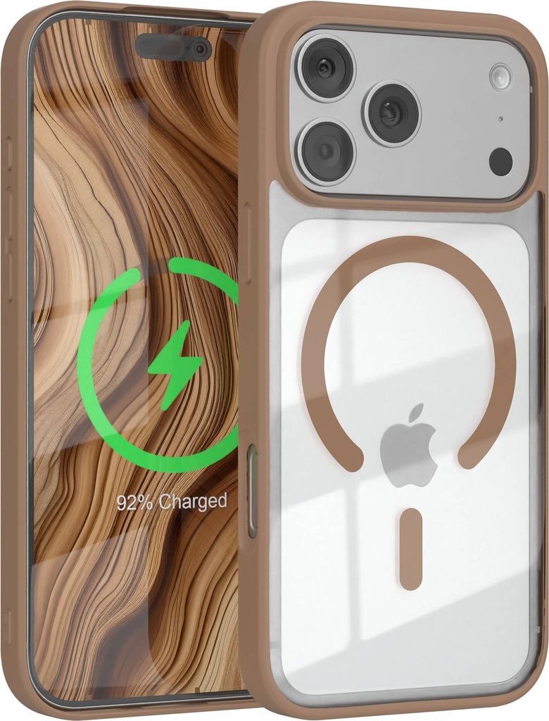 EAZY CASE Clear MagSafe Case für Apple iPhone 17 Pro Max, Qi-Charging, Silikon mit Kameraschutz, Bumper Case in Braun