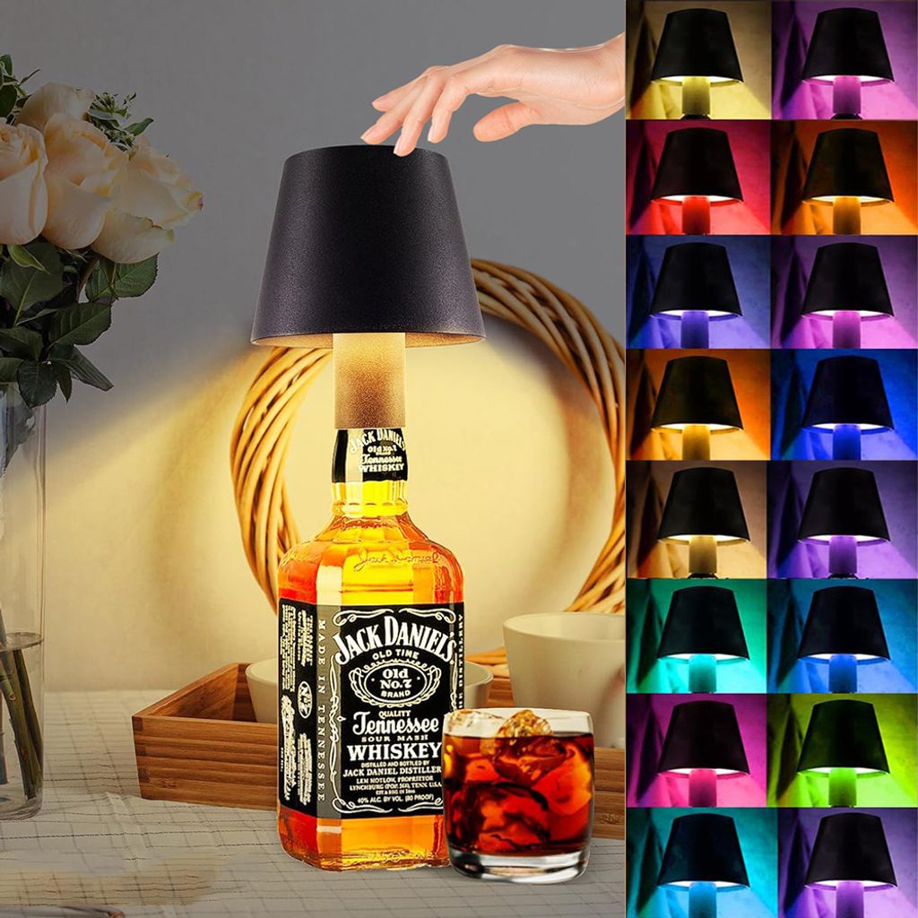 Drahtlose Weinflaschen-LED-Lampe - 3 Farben, Dimmbar, USB-aufladbar, Touch-Steuerung, Gold