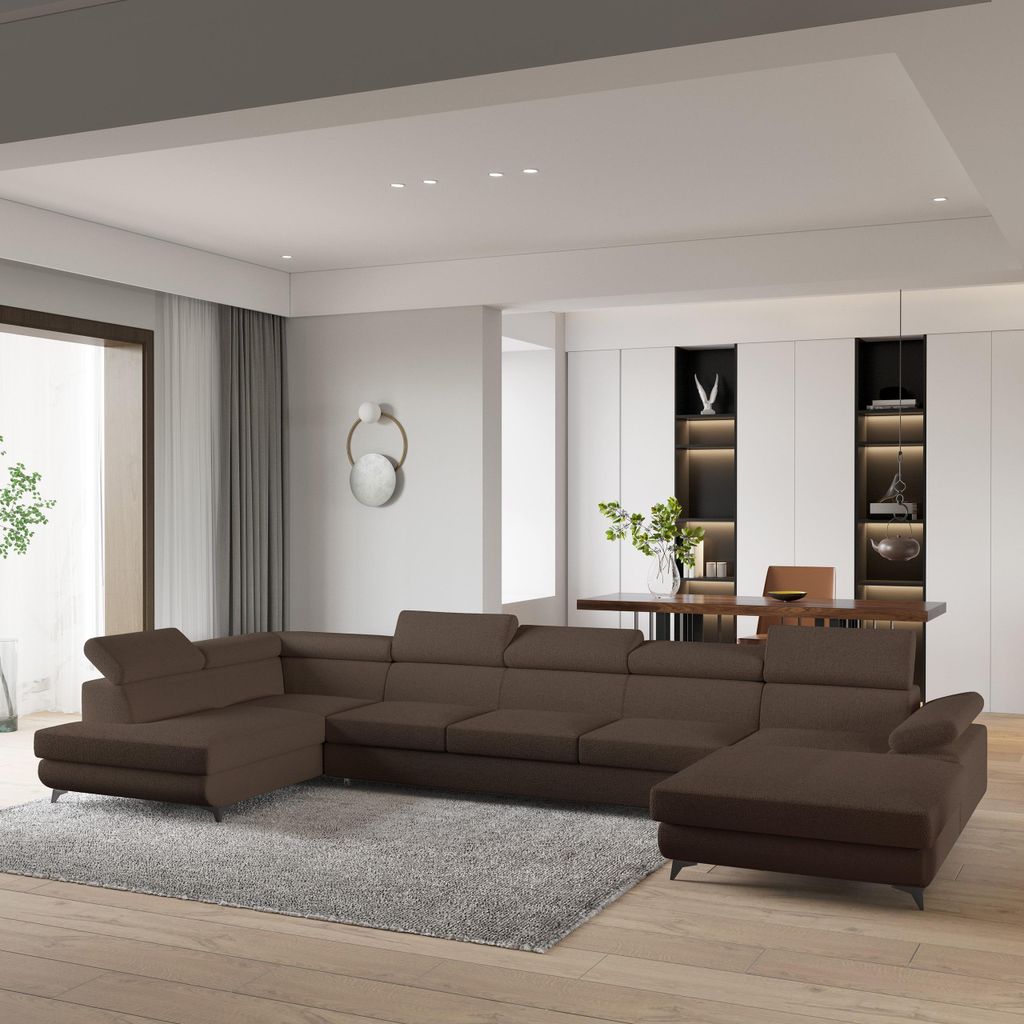 Masseno Ecksofa MONTIVA mit Schlaffunktion U-Form, Sofa mit Bettkasten, Wohnzimmersofa, Couch, Soffa, Bettsofa, Couchgarnitur- Braun, QUELLE 25