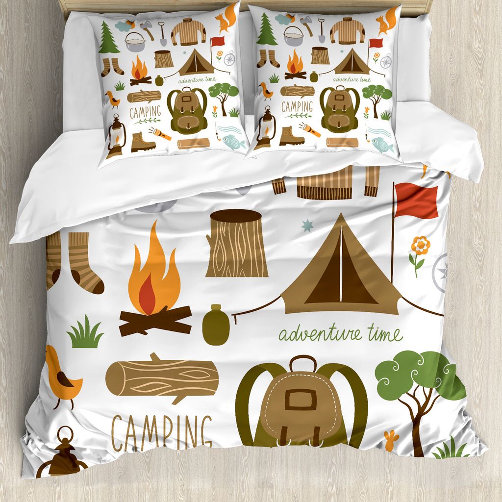 ABAKUHAUS Abenteuer Bettbezug, Camping-Ausrüstung, Milbensicher Allergiker geeignet mit Kissenbezügen, 200 cm x 200 cm - 80 x 80 cm, Mehrfarbig