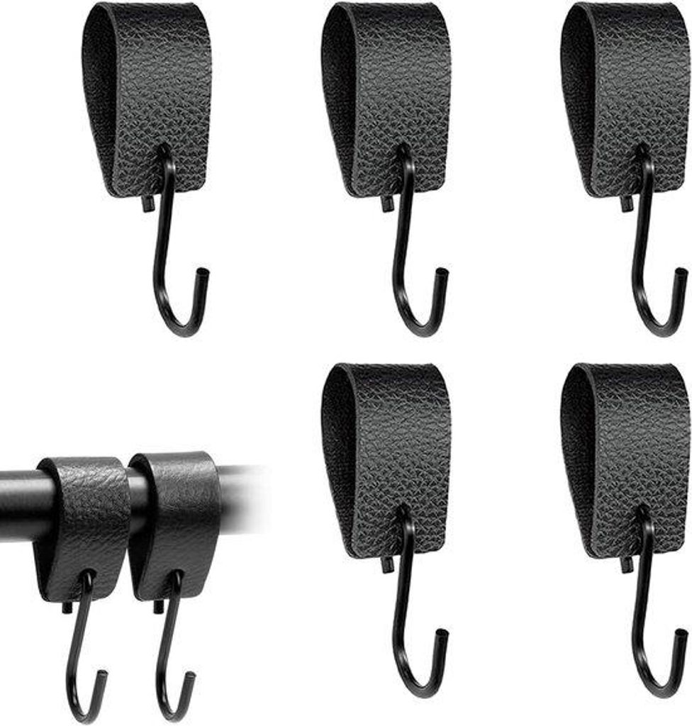 Leren Haken 5 stuks, Zwarte Kledinghaken für Garderobe, Küche, Badezimmer