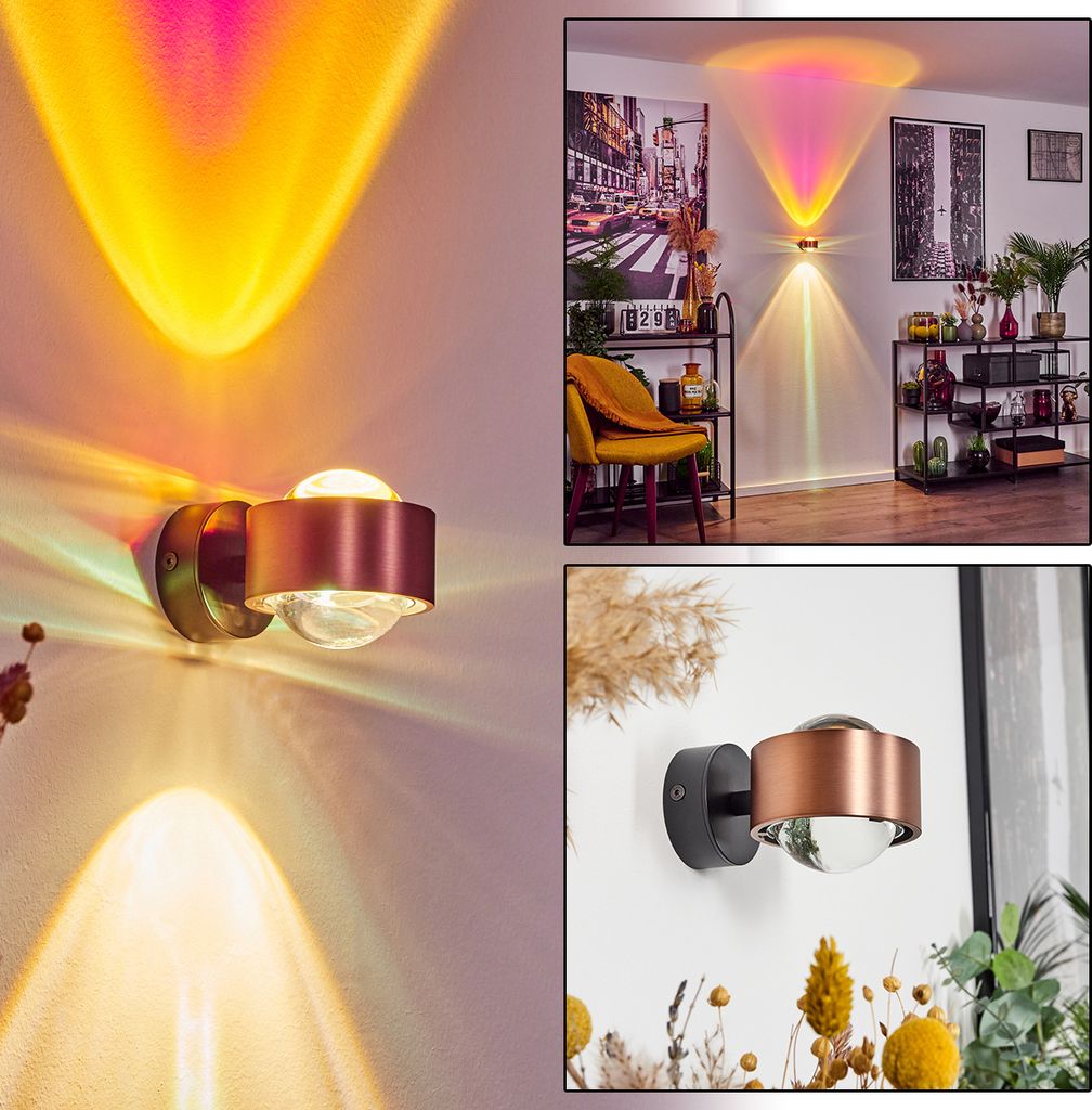 Osacca »Osacca« moderner Wandstrahler, Metall/Glas, Kupferfarben/Schwarz/Klar