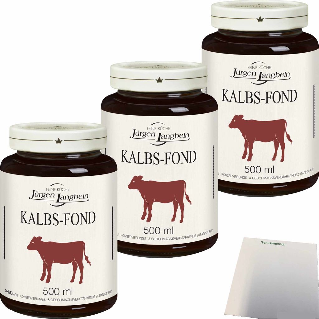 Jürgen Langbein Kalb Fond und Kraftbrühe 3er Pack (3x500ml Glas) + usy Block