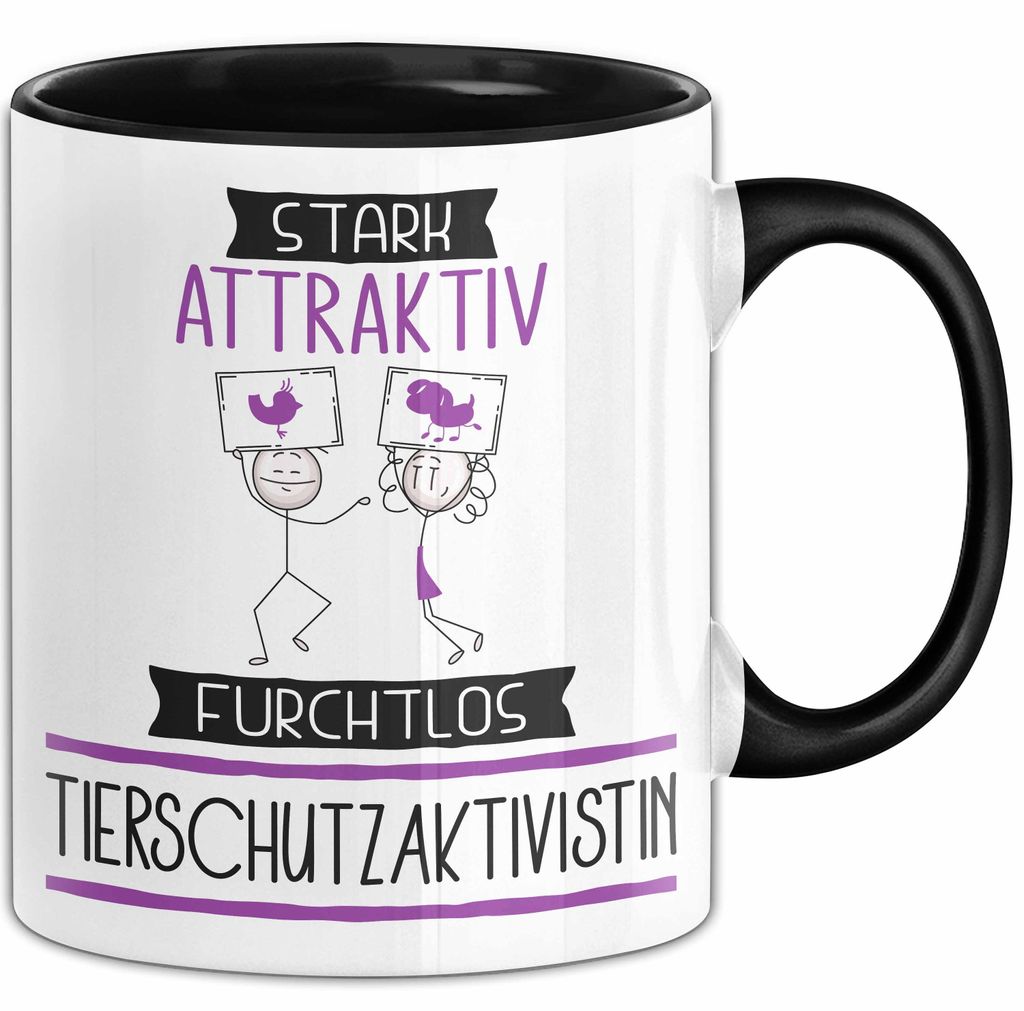 Tierschutzaktivistin Tasse Geschenk Becher Stark Attraktiv Furchtlos Tierschutzaktivistin Lustige Geschenkidee (Schwarz)