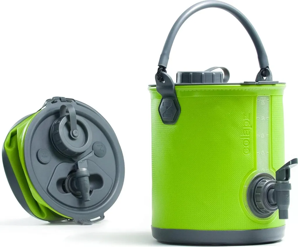 Réservoir d'eau pliable avec robinet 10L - Bidon de camping vert 2 en 1