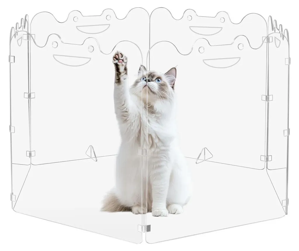 Barrière pour chien en acrylique transparent - Parc d'intérieur 6 pans