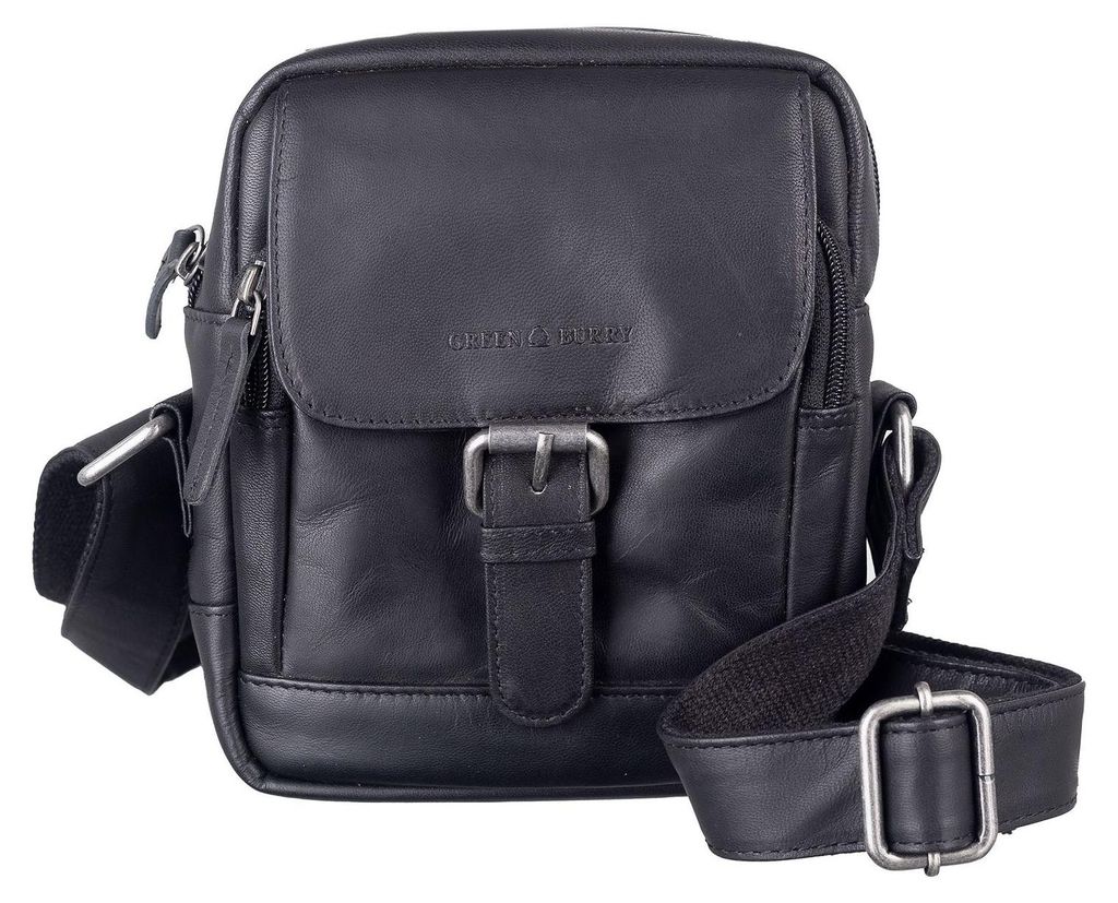 GREENBURRY Leder Umhängetasche Fiorentina Travel Crossbody Bag Black schwarz