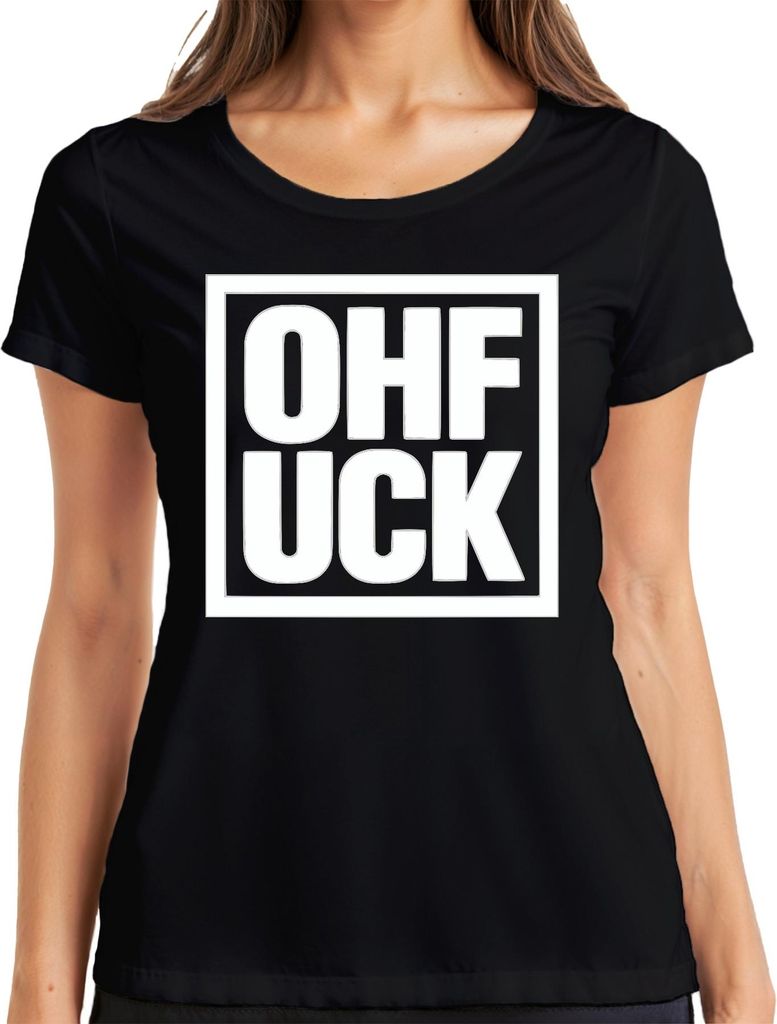OH FUCK Spruch Geschenk Erwachsene Humor Frech Party Vintage Damen T-Shirt, Schwarz, XL