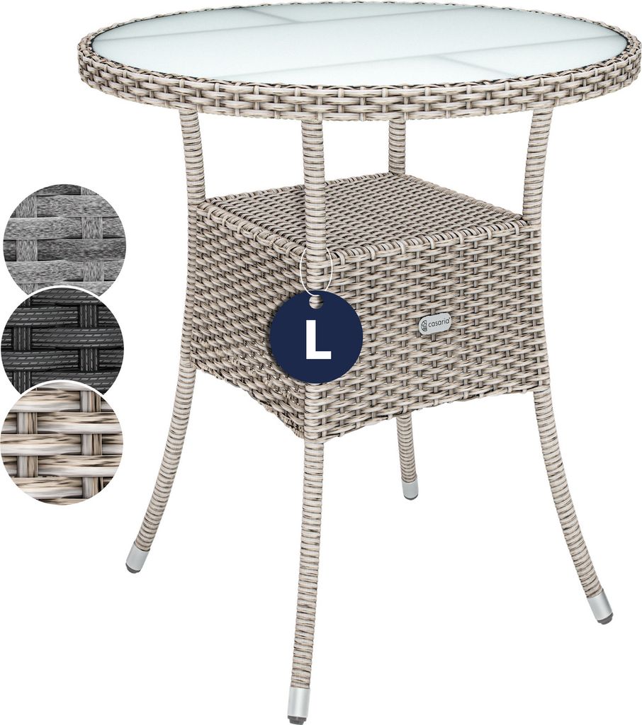 CASARIA Polyrattan Gartentisch 60cm Rund 5mm Sicherheitsglas Höhenverstellbar 80kg Belastbarkeit Wetterfest Terrasse Balkon Beistelltisch Tisch ...