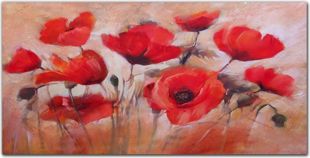 Coloray Bild aus Leinwand 120x60 Leinwand Dekoration - gemalt Mohn