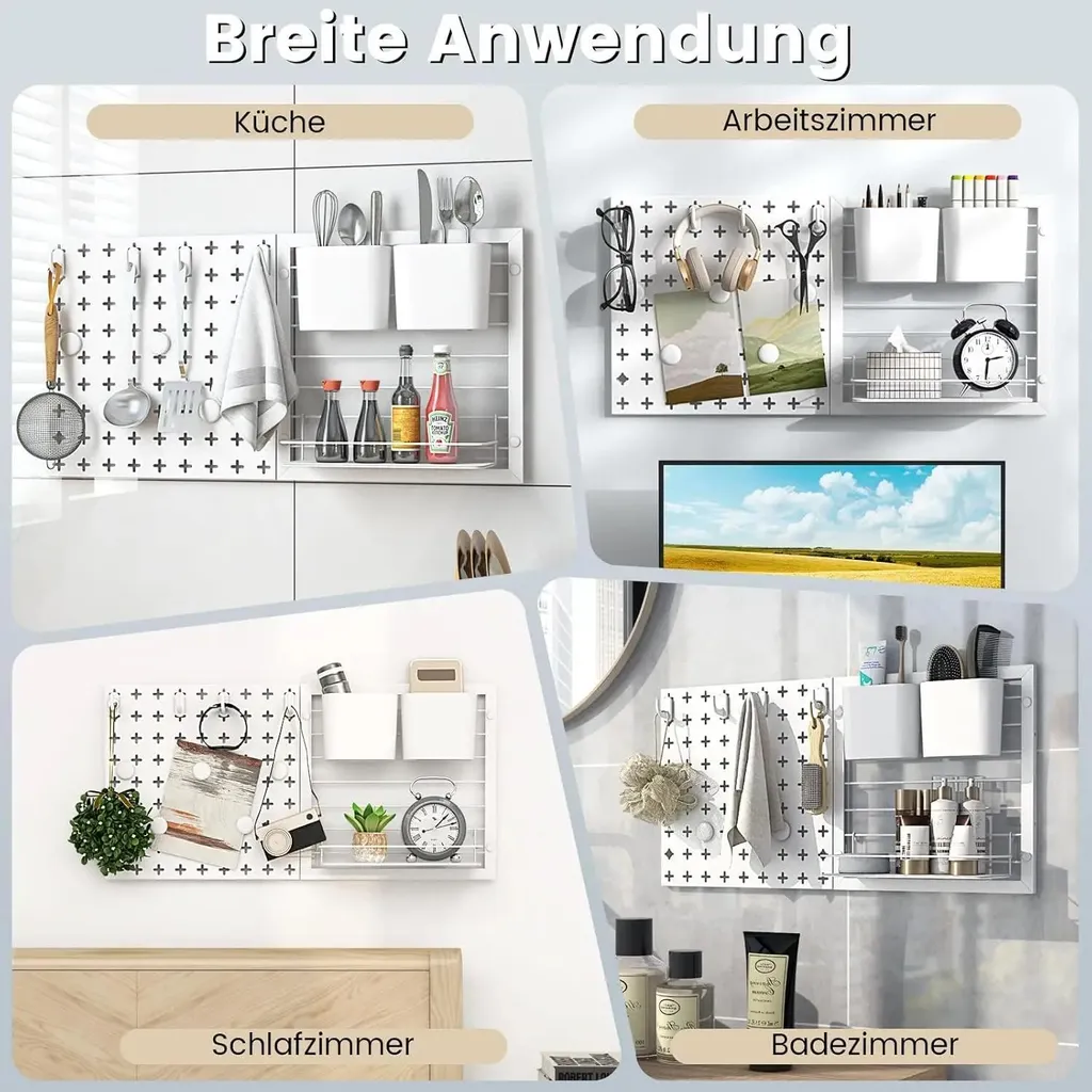 Pegboard Mural Blanc pour Atelier ou Bureau avec Boîtes et Tablette - 2