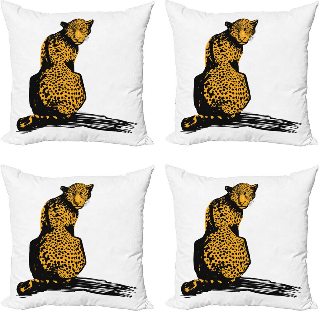 ABAKUHAUS Tierwelt Kissenbezug Set (4 Stück), Sketch Leopard-Schatten, Moderner Doppelseitiger Digitaldruck, 60 cm x 60 cm, Schwarz Weiß und Mari...