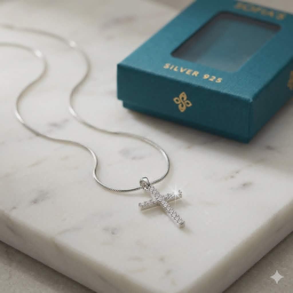 925 Silber Kreuz Kette Geschenk Kind Patentante Taufe Produktbild 