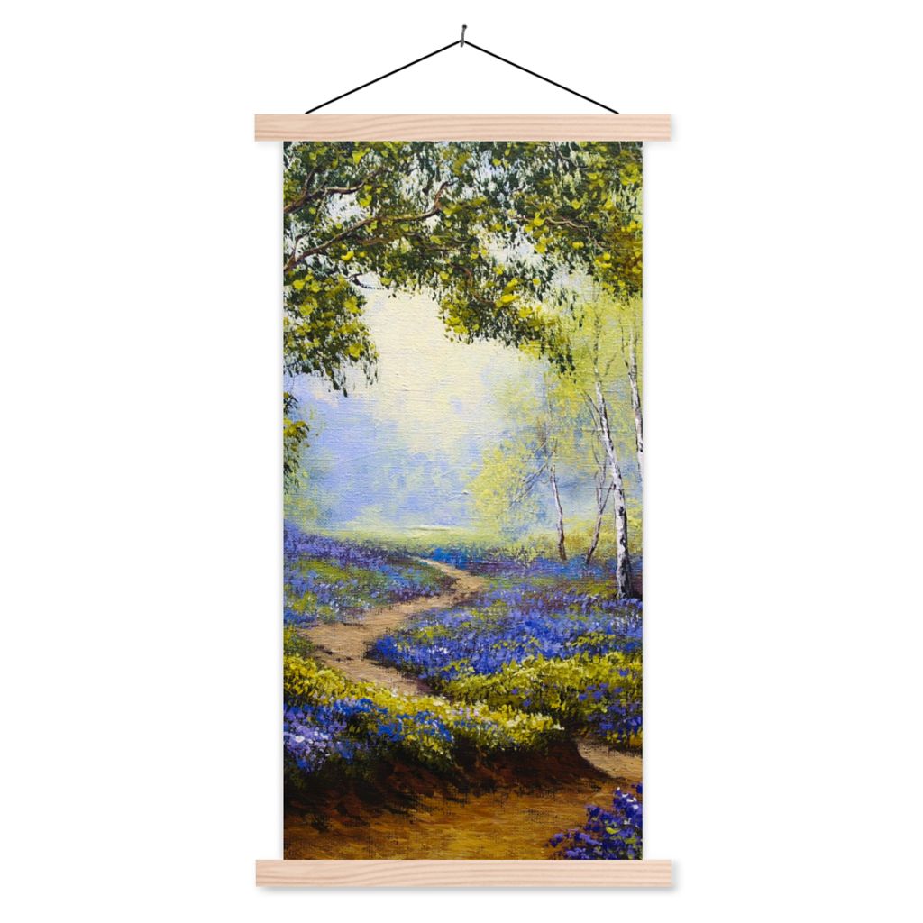 MuchoWow Textilposter Gemälde - Natur - Wald - Blumen - Ölfarbe 40x80 cm mit holzfarbenen Rahmen - Wohnzimmer