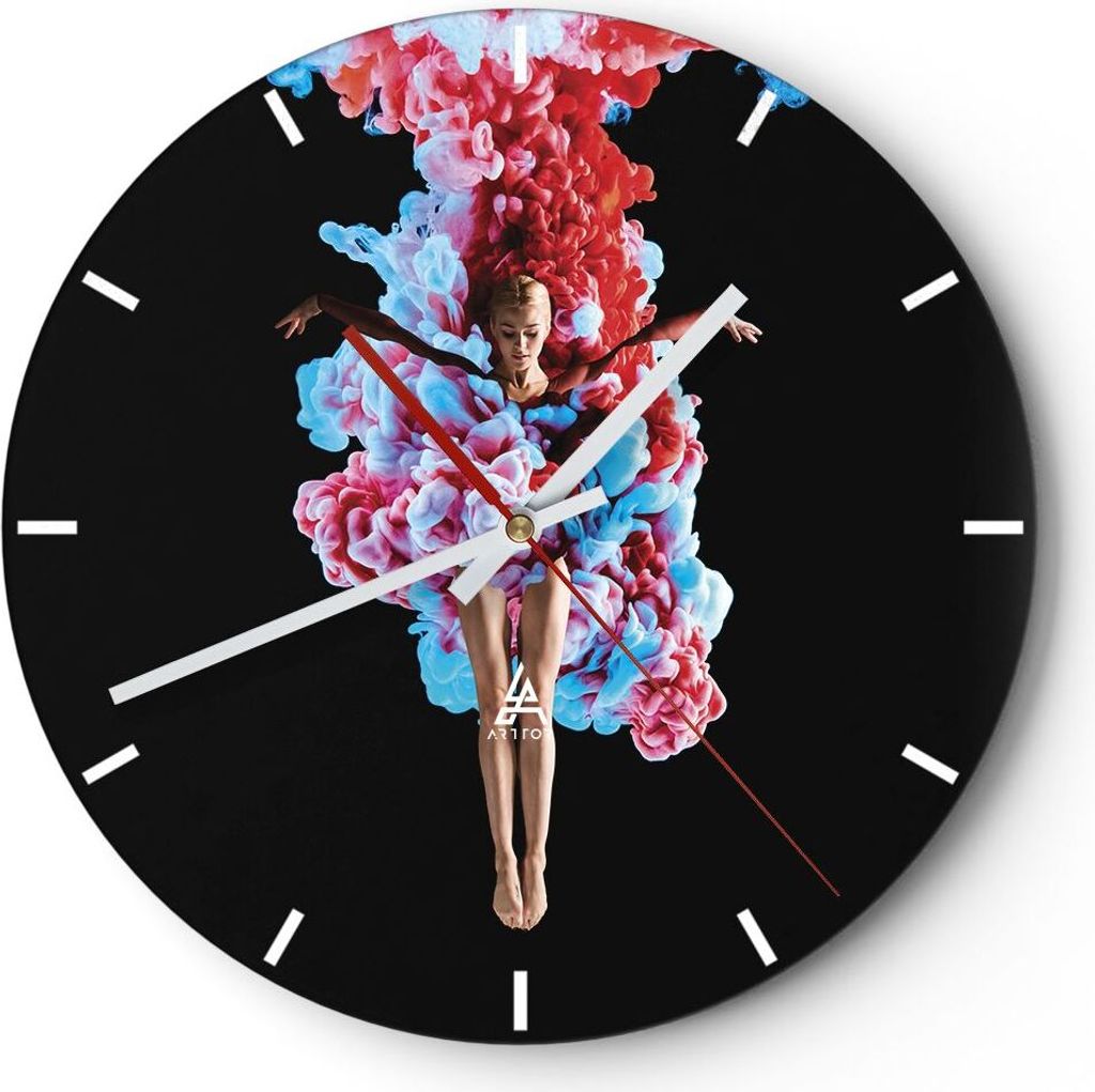 Wanduhr - Rund - Glasuhr - Mädchen bunt Rauch - 40x40cm - Schleichendes Uhrwerk - Lautlos - zum Aufhängen bereit - Dekoration Modern - Wanddekora...