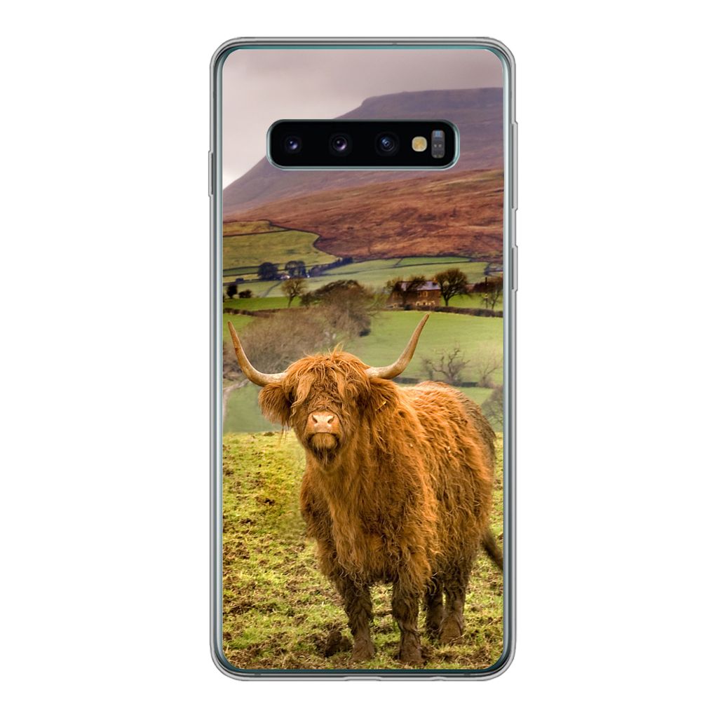 MuchoWow Handyhülle Schutzhülle Hülle für Samsung Galaxy S10 Schottischer Highlander - Berg - Herbst Silikon Softcase Handy Hülle - Handytasche