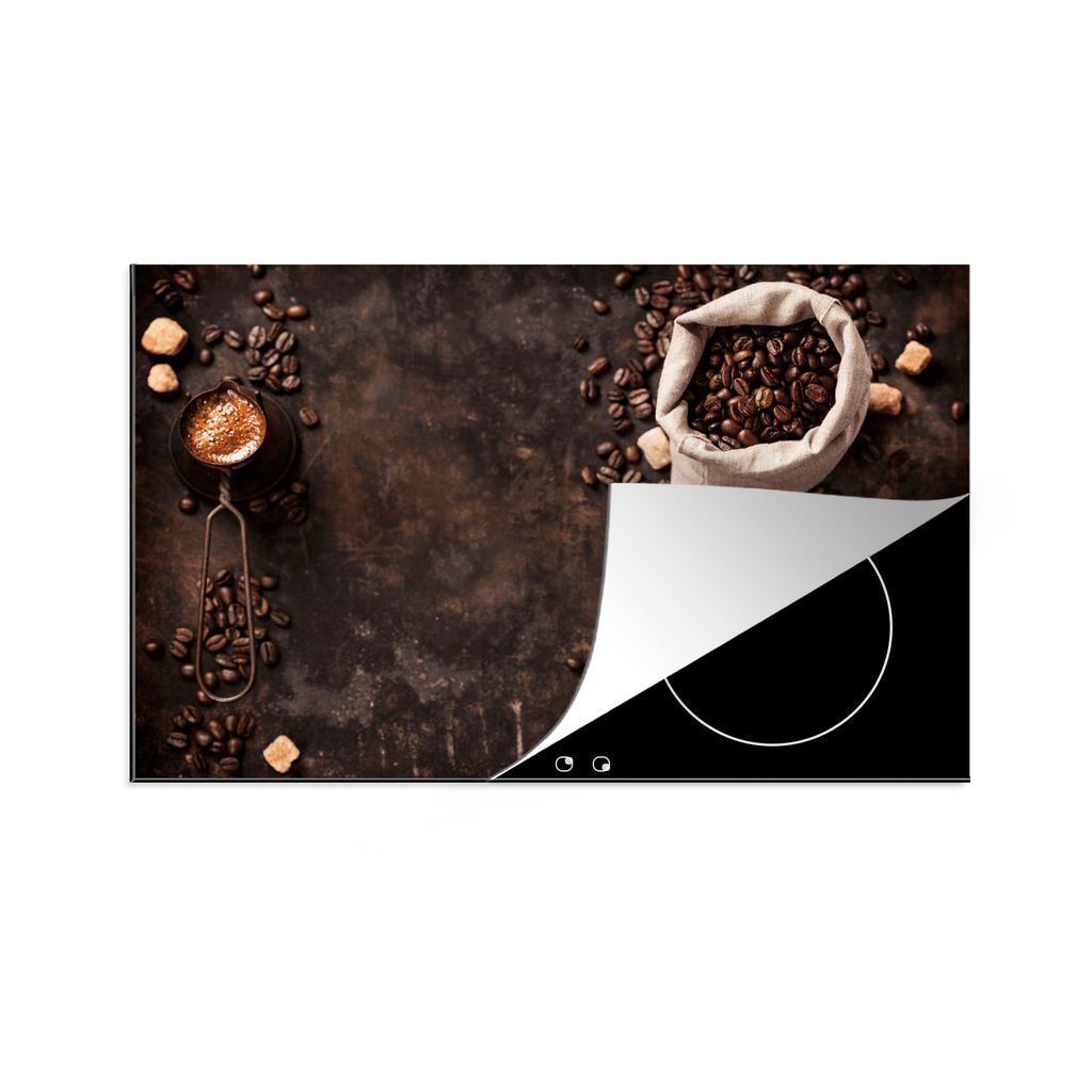 KitchenYeah Herdabdeckplatte Kaffeebohnen - Kaffee - Beutel , 80x52cm, Küche Deko, Glaskeramikkochfeld Herdabdeckung, Abdeckplatte fùr Kochfeld