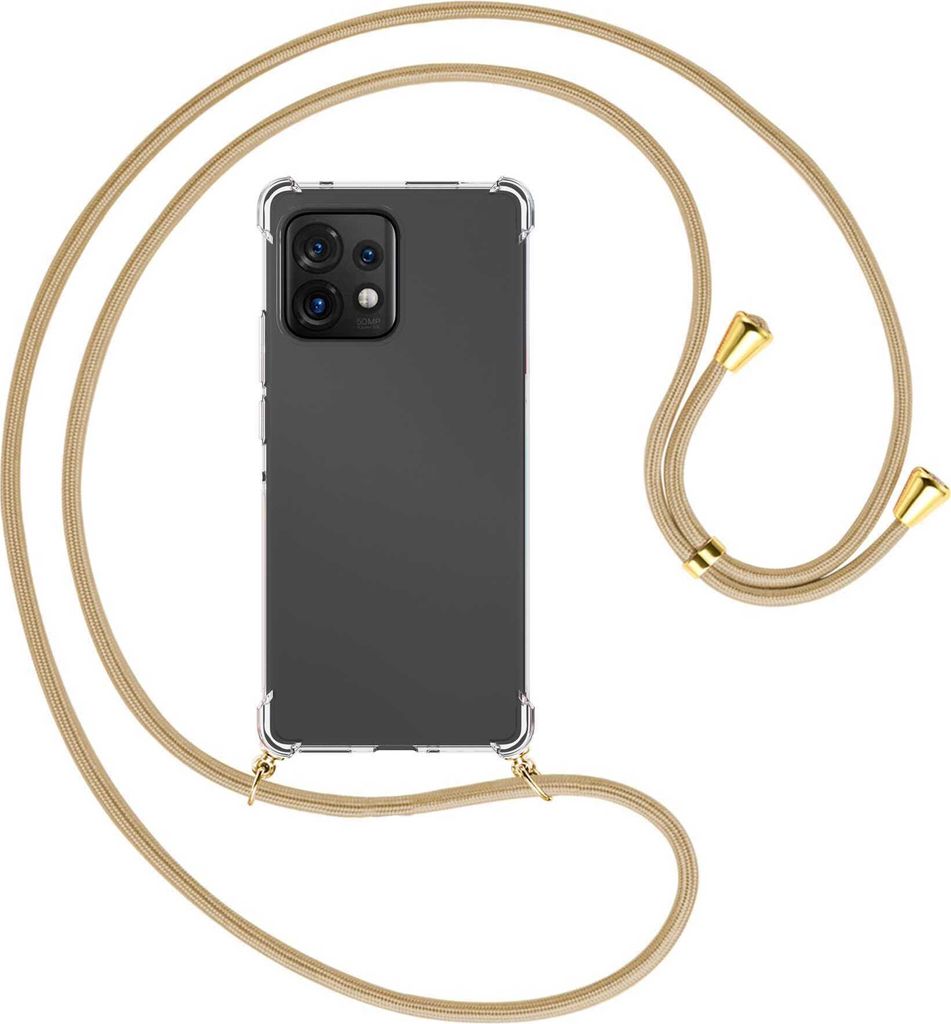 Handykette Backcover-Schutzhülle mit Band (Metall goldfarben) für Motorola Edge 40 Pro (Moto X40) - caramel