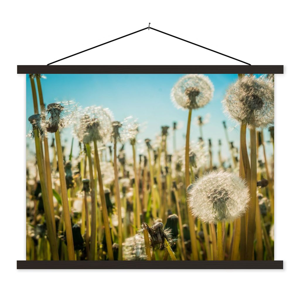 MuchoWow Textilposter Blumen - Löwenzahn - Gras 120x90 cm mit schwarzem Rahmen - Aufhänger für Poster