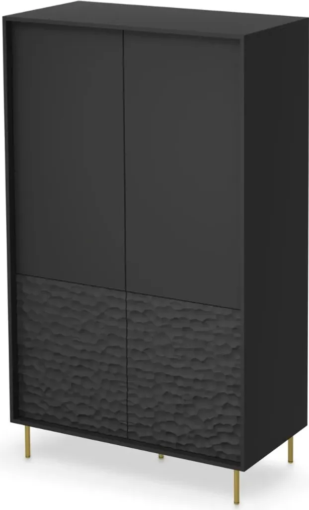 Armoire Design Bullet Noire avec Finitions Dorées et Pieds en Métal