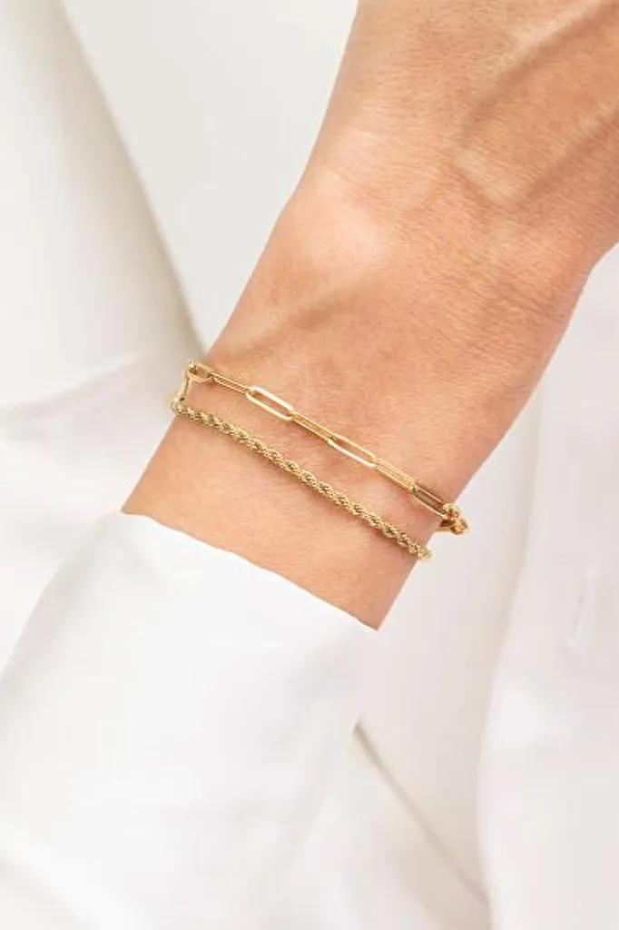 Bracelet en acier plaqué or durable avec double chaîne fine Elysian - 2