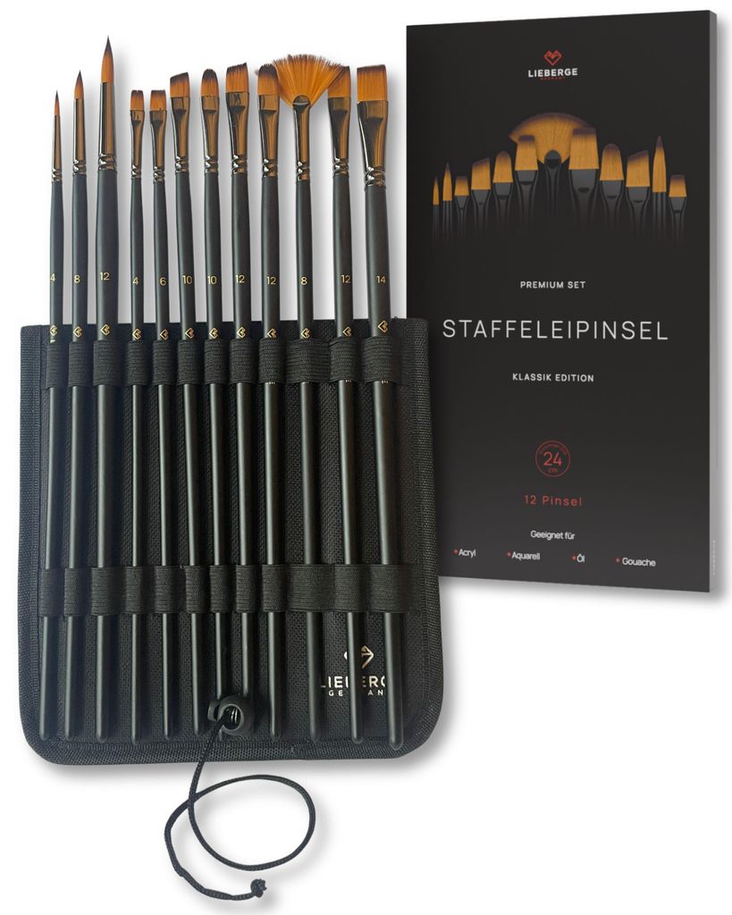 LIEBERGE Premium Langstiel Pinselset Acrylfarben - 12 Produktbild 