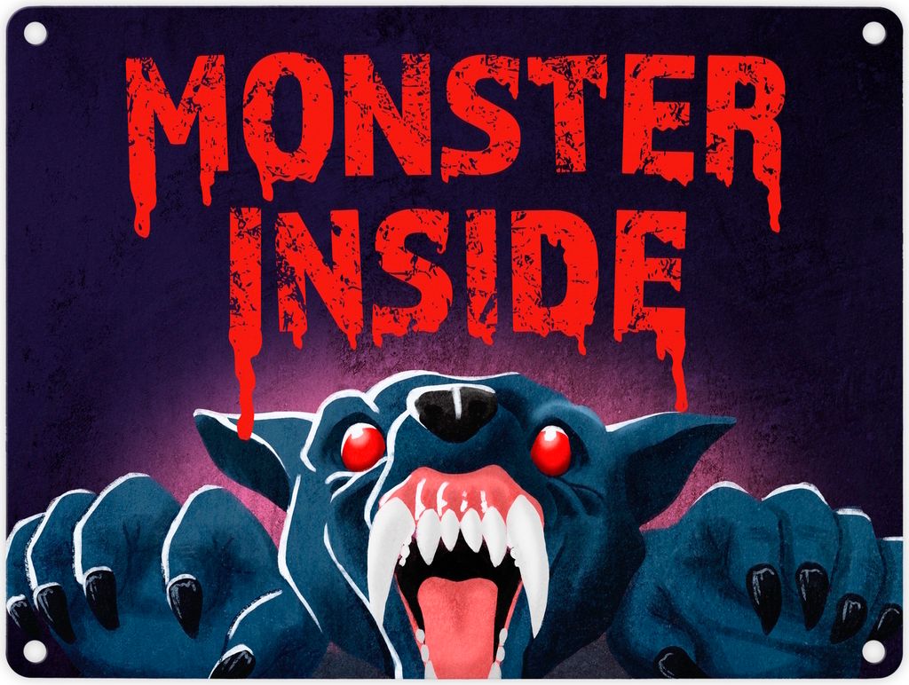 Monster Inside Halloween Metallschild in 15x20 cm mit gruseligem Werwolf Motiv