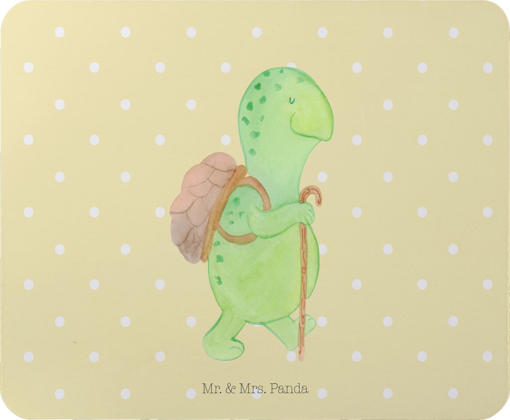 Mr. & Mrs. Panda Mauspad Schildkröte Wanderer - Gelb Pastell - Geschenk, Mouse Pad, Zufrieden, mousematte, laptop, Mousepad, Entpannt, Rucksack, p...