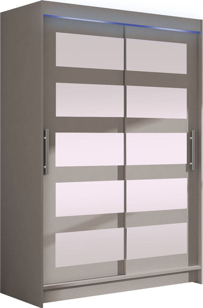 MIRJAN24 Schiebetürenschrank Miami IV, Stilvoll Schlafzimmer Kleiderschrank, Garderobe (Farbe: Cashmere, mit RGB LED Beleuchtung)